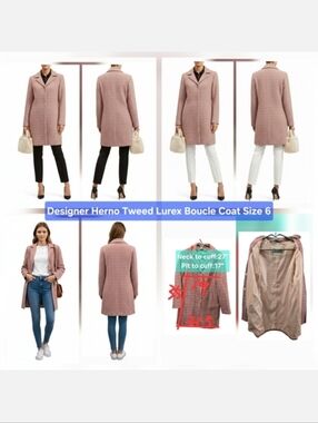 Designer Herno Tweed Lurex Bouclé Coat Size 6